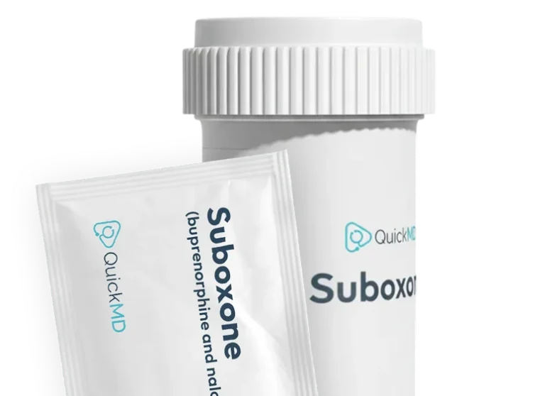 QuickMD Suboxone film and bottle for online opioid addiction treatment