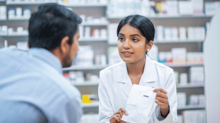 Pharmacist explaining the monthly cost of Ozempic