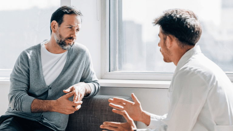 Man receiving opioid addiction treatment via counseling