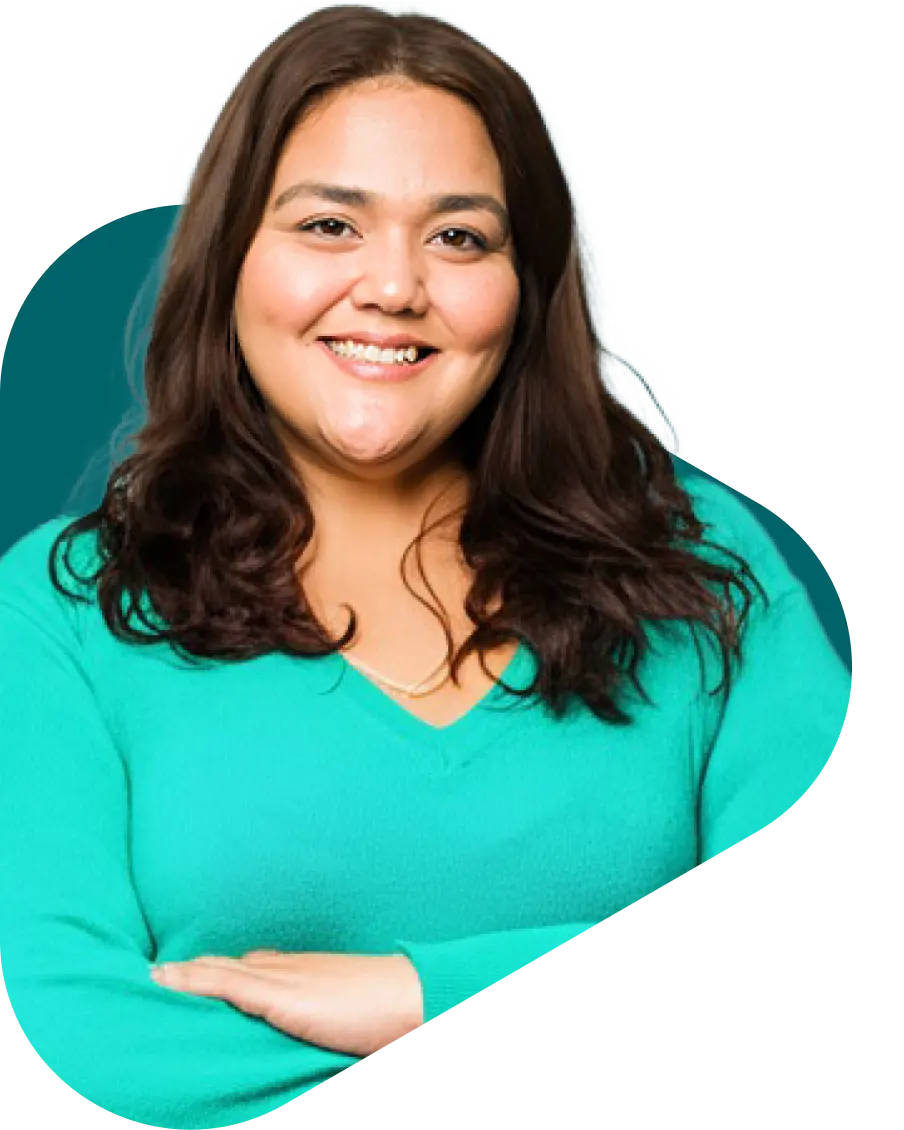 Overweight woman in green sweater