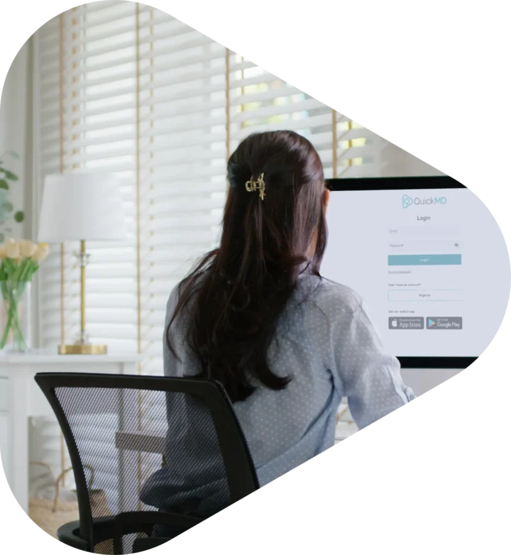 woman logging into QuickMD telehealth website